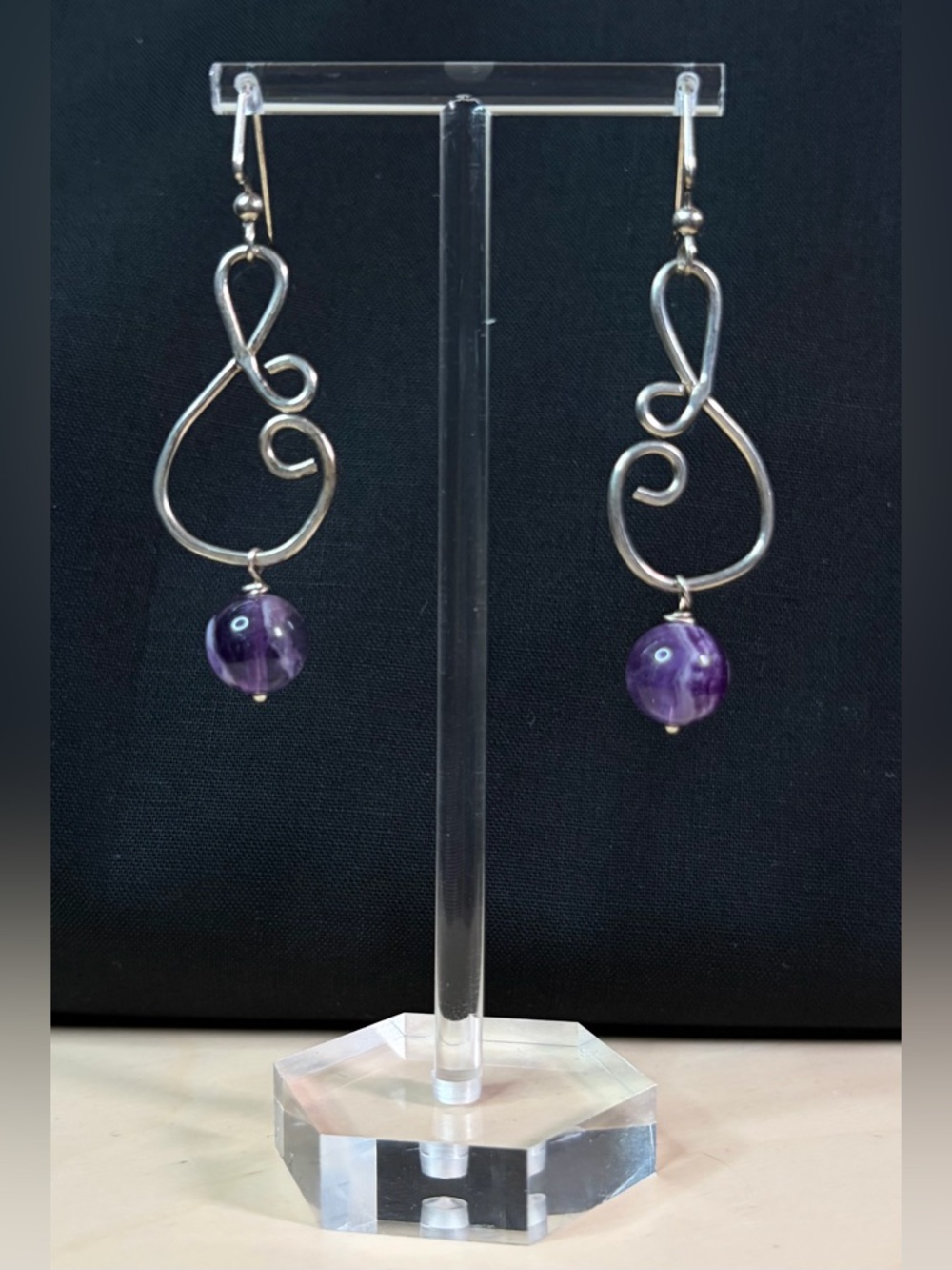 Sterling Silver Amethyst Artisan Hand Crafted Dangle Earrings - Picture 8 of 8